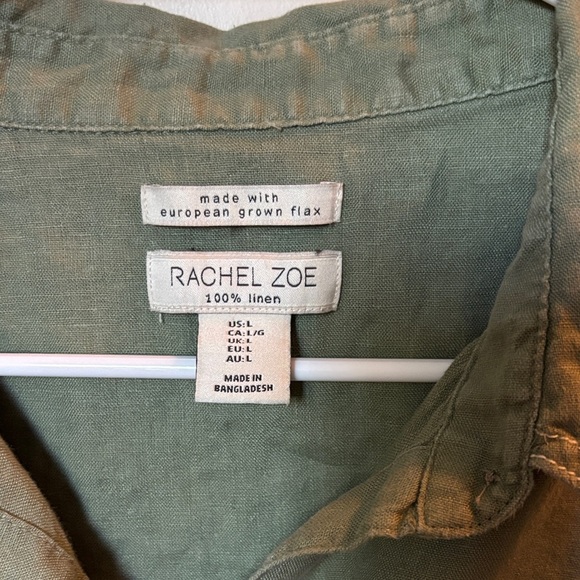 New Rachel Zoe Womens Olive Utility Canvas Jacket 100% Linen Size L - Picture 2 of 10